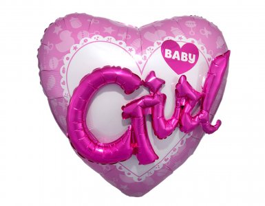 3D Baby Girl Heart Shaped Foil Balloon (91cm)
