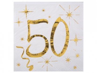 50 White Beverage Napkins with Gold Foiled Print (20pcs)