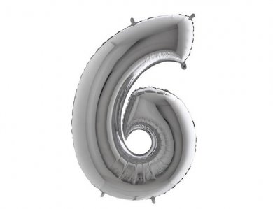 Supershape Balloon Number 6 Six Silver (100cm)