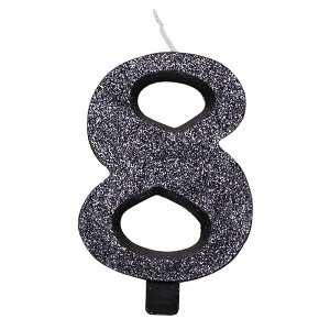 8 Number Eight Black With Glitter Birthday Cake Candle