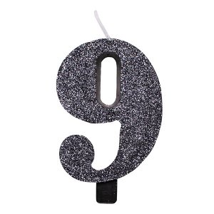 9 Number Nine Black With Glitter Birthday Cake Candle