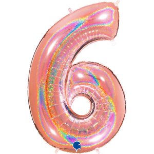 Rose Gold Holographic Supershape Balloon Number 6 (100cm)