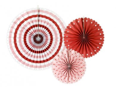 Pink-Red-White Paper Fan Decoration (3pcs)