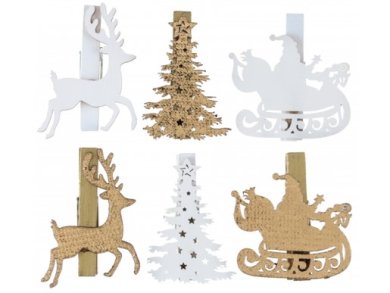 Santa and Reindeers Decorative Pegs (6pcs)