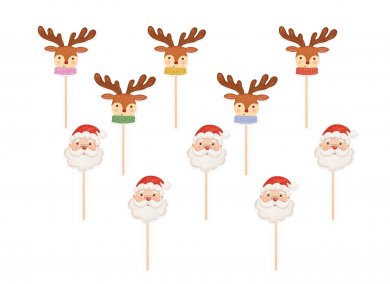 Santa and Reindeer Decorative Picks (10pc)