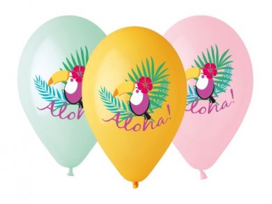 Aloha Latex Balloons with Parrots (5pcs)