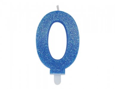 Number 0 Light Blue with Glitter Cake Candle (8cm)