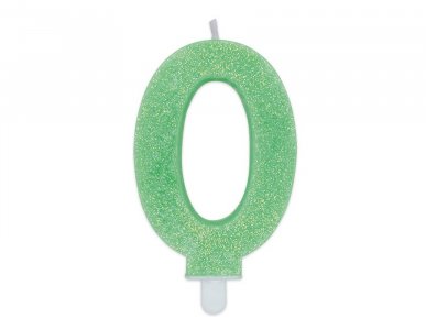 Number 0 Lime Green with Glitter Cake Candle (8cm)
