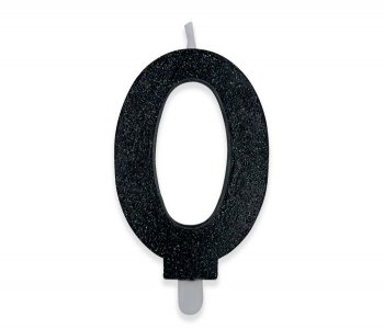 Number 0 Black with Glitter Cake Candle (8cm)