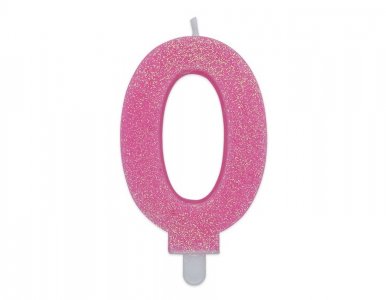 Number 0 Pink with Glitter Cake Candle (8cm)