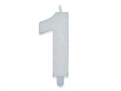 Number 1 White with Glitter Cake Candle (8cm)