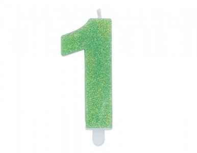 Number 1 Lime Green with Glitter Cake Candle (8cm)