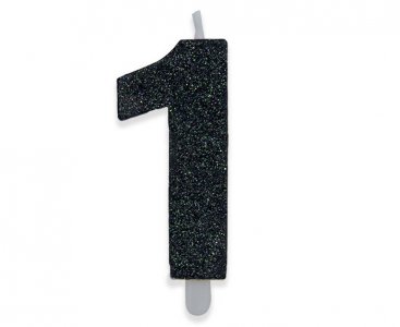 Number 1 Black with Glitter Cake Candle (8cm)