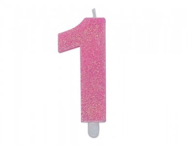 Number 1 Pink with Glitter Cake Candle (8cm)