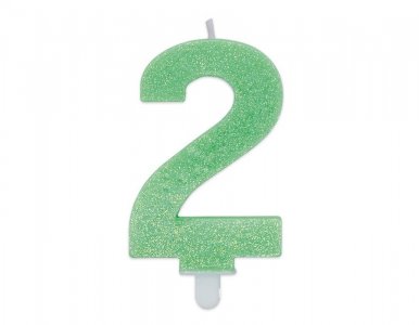 Number 2 Lime Green with Glitter Cake Candle (8cm)
