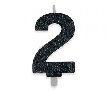 Black Number  2 Cake Candle with Glitter (8cm)