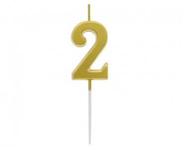 Number 2 Gold Cake Candle (4cm)