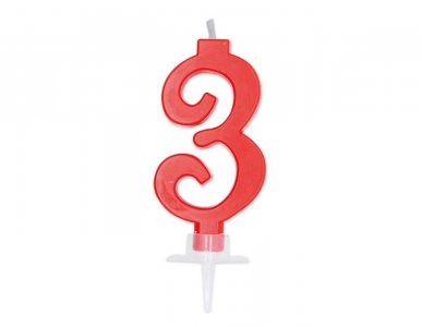 Number 3 Calligraphic Red Cake Candle (7cm)