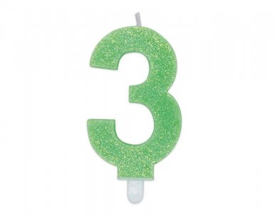 Number 3 Lime Green with Glitter Cake Candle (8cm)