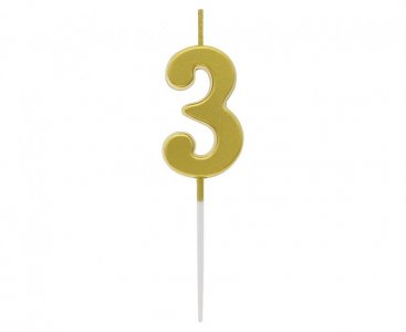 Number 3 Gold Cake Candle (4cm)