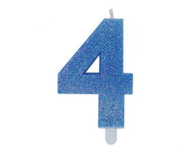 Number 4 Light Blue with Glitter Cake Candle (8cm)