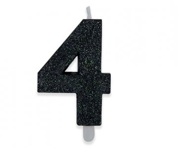 Number 4 Black with Glitter Cake Candle (8cm)
