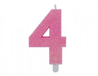 Number 4 Pink with Glitter Cake Candle (8cm)