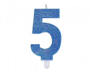 Number 5 Light Blue with Glitter Cake Candle (8cm)