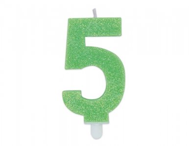 Number 5 Lime Green with Glitter Cake Candle (8cm)