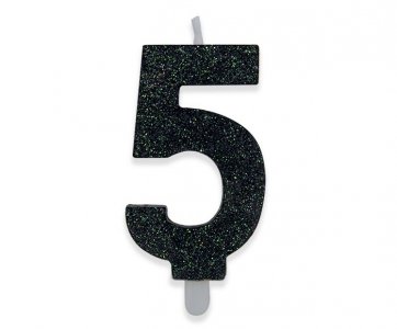 Number 5 Black with Glitter Cake Candle (8cm)