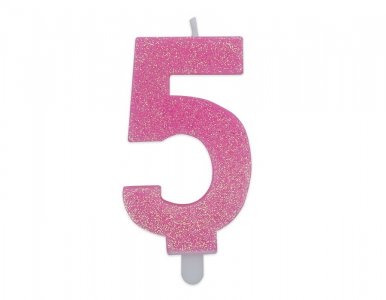 Number 5 Pink with Glitter Cake Candle (8cm)