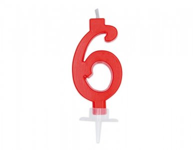 Number 6 Italic Red Cake Candle (7cm)