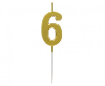 Number 6 Gold Cake Candle (4cm)