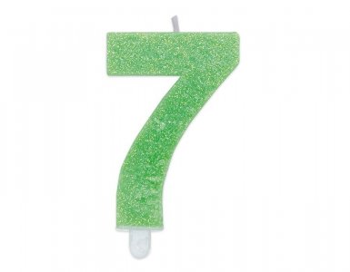 Number 7 Lime Green with Glitter Cake Candle (8cm)