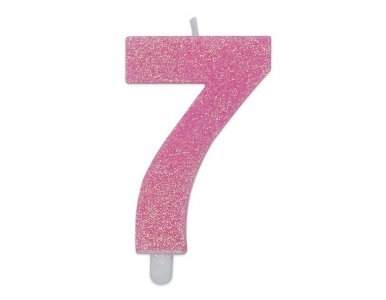 Number 7 Pink with Glitter Cake Candle (8cm)