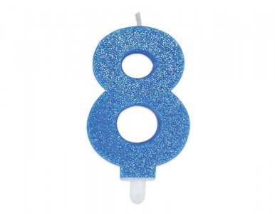 Number 8 Light Blue with Glitter Cake Candle (8cm)