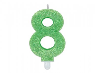 Number 8 Lime Green with Glitter Cake Candle (8cm)