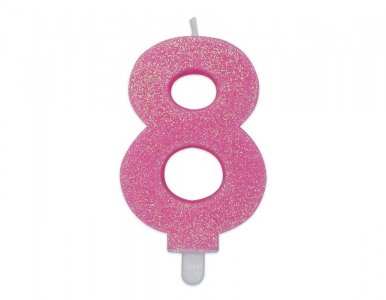 Number 8 Pink with Glitter Cake Candle (8cm)