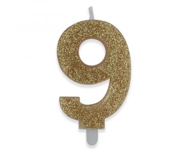 Number 9 Boho with Gold Glitter Cake Candle (8cm)