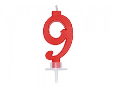 Number 9 Italic Red Cake Candle (7cm)