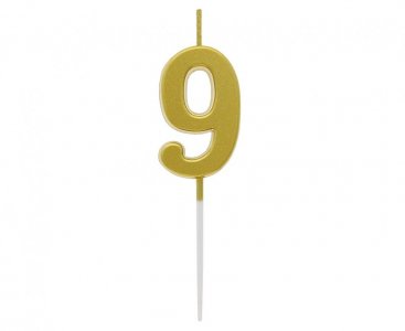 Number 9 Gold Cake Candle (4cm)