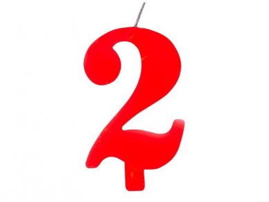 2 Number Two Red Cake Candle (7,5cm)