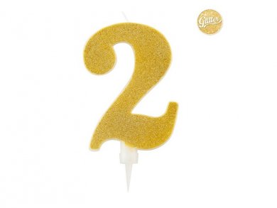 2 Number Two Gold with Glitter Giant Cake Candle (12,5cm)