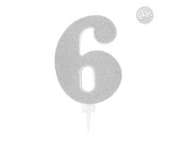 6 Number Six Silver Giant Cake Candle (12,5cm)