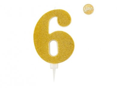 6 Number Six Gold with Glitter Giant Cake Candle (12,5cm)