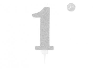 1 Number One Silver Glitter Giant Cake Candle (12,5cm)