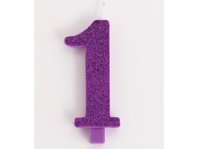 1 Number One Purple with Glitter Cake Candle (7,5cm)