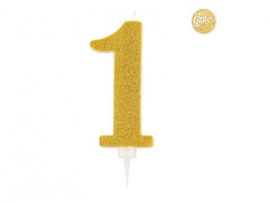 1 Number One Gold with Glitter Giant Cake Candle (12,5cm)
