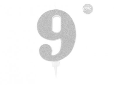 9 Number Nine Silver with Glitter Giant Cake Candle