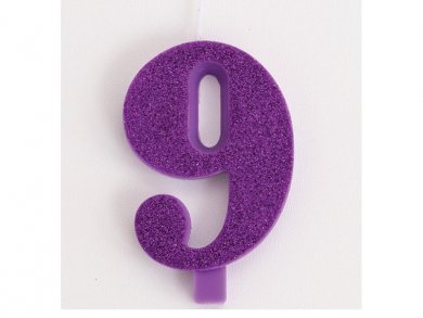 9 Number Nine Purple with Glitter Cake Candle (7,5cm)
